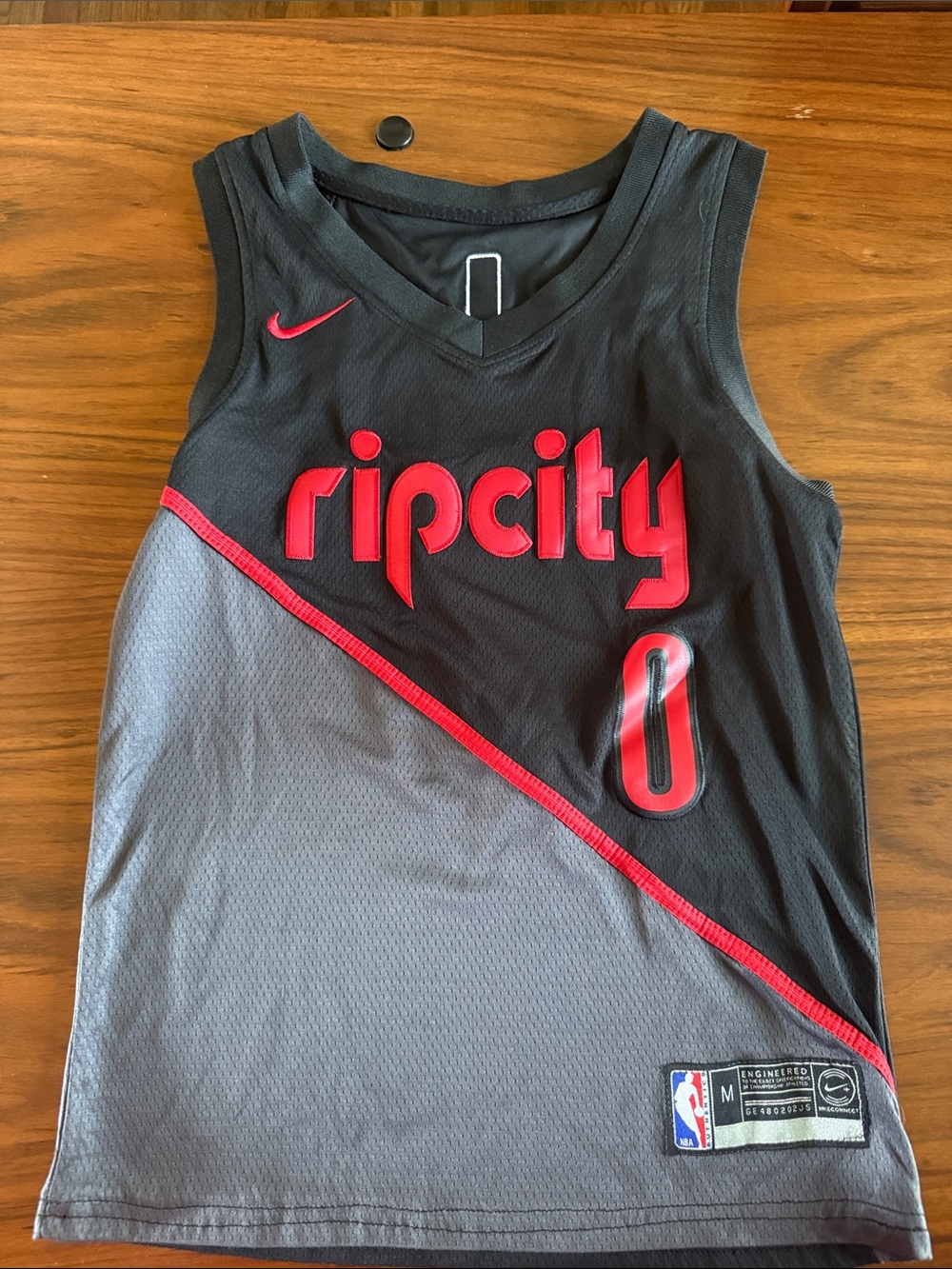 Nike Kids Black, Gray & Red Rip City Basketball Jersey